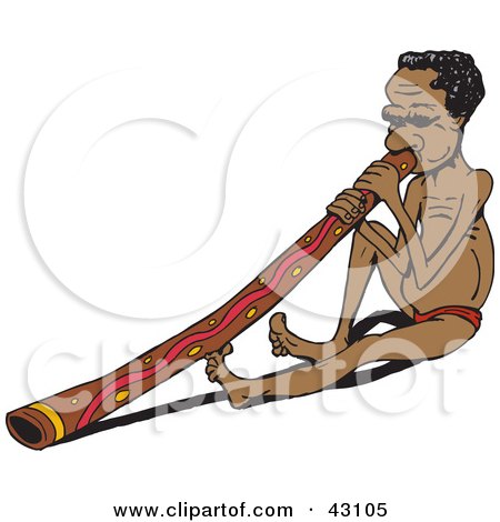 Clipart Illustration of an Aboriginal Man Sitting And Playing A Didgeridoo by Dennis Holmes Designs
