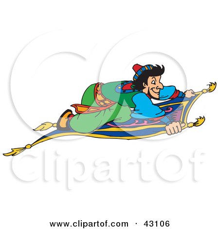 Clipart Illustration of Aladdin Riding On A Magic Carpet by Dennis Holmes Designs
