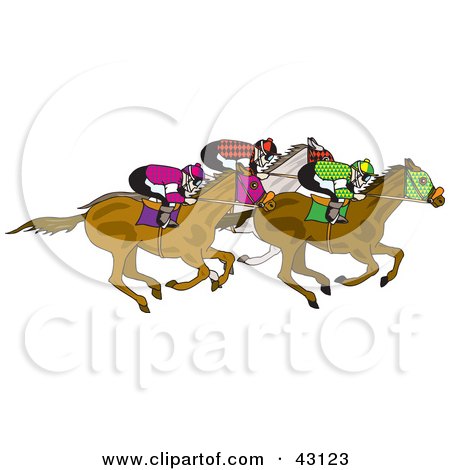 Clipart Illustration of a Group Of Jockeys Racing On Their Horses by Dennis Holmes Designs