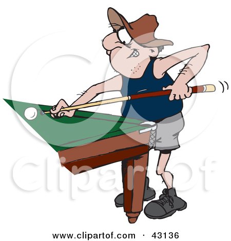 Clipart Illustration of a Man Leaning Against A Pool Table And Playing A Billiards Game by Dennis Holmes Designs