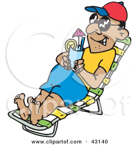 Clipart Illustration of a Man Wearing Shades And Drinking A Cocktail While Lounging by Dennis Holmes Designs