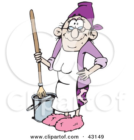 Clipart Illustration of a Senior Woman Mopping A Floor by Dennis Holmes Designs
