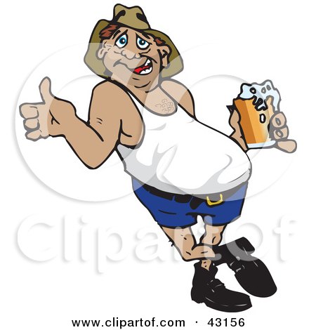 Clipart Illustration of a Man With A Beer Belly, Leaning And Holding A Beer by Dennis Holmes Designs