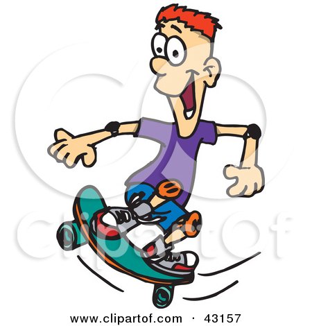Clipart Illustration of a Skateboarding Red Haired Boy With Knee Pads by Dennis Holmes Designs
