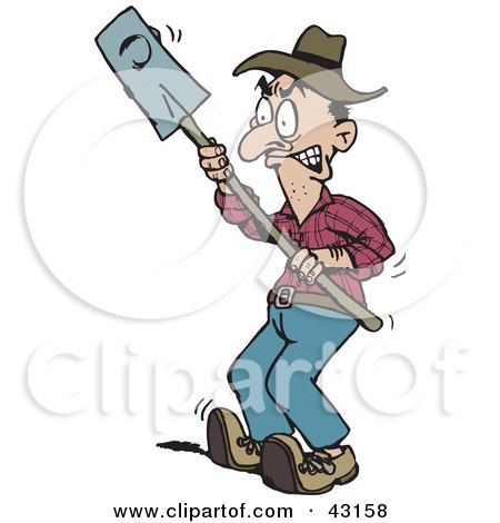 Clipart Illustration of a Pissed Farmer Whacking Something With A Shovel by Dennis Holmes Designs