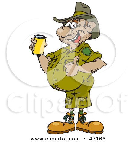 Clipart Illustration of a Man In A Green Uniform, Giving The Thumbs Up And Drinking Beer by Dennis Holmes Designs
