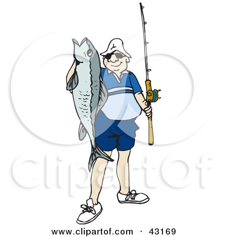 Clipart Illustration of a Proud Angler Holding Up His Catch by Dennis Holmes Designs