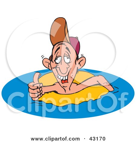 Clipart Illustration of a Man Floating In An Inner Tube And Giving The Thumbs Up by Dennis Holmes Designs