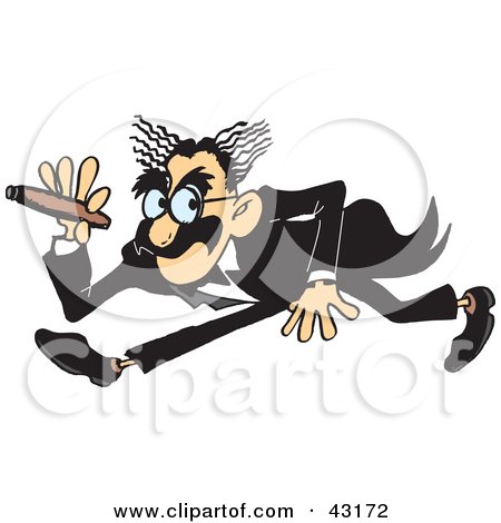 Clipart Illustration of a Man With Crazy Hair, Running With A Cigar by Dennis Holmes Designs