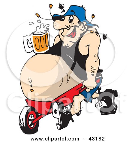 Clipart Illustration of a Man Lugging His Beer Belly In A Wheelbarrow by Dennis Holmes Designs