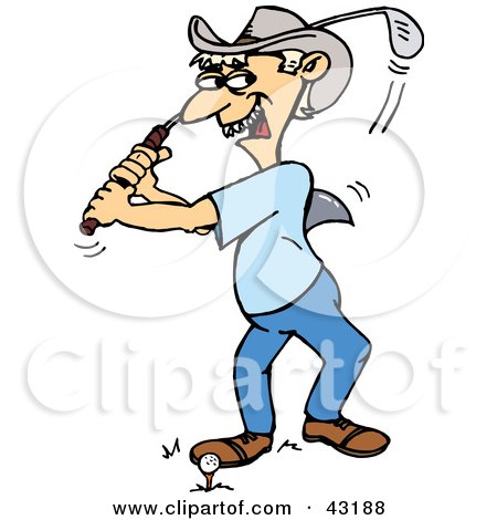 Clipart Illustration of a Goofy Man Golfing by Dennis Holmes Designs