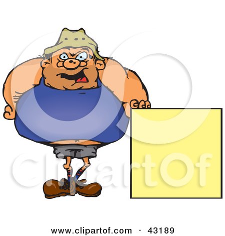Clipart Illustration of a Fat Man Standing And Holding Up A Blank Yellow Sign by Dennis Holmes Designs