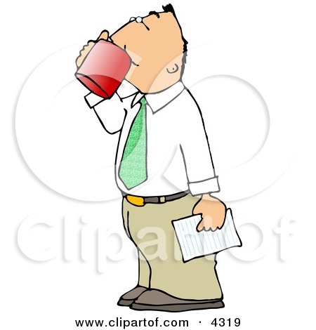 Businessman Holding a Letter and Drinking a Cup of Coffee Clipart by djart