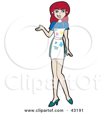 Clipart Illustration of a Pretty Red Head Wearing An Apron With Paint Spatters by Dennis Holmes Designs