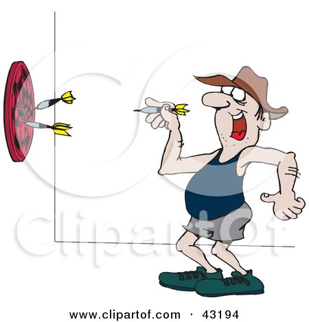 Clipart Illustration of a Happy Man Throwing Darts In A Pub by Dennis Holmes Designs