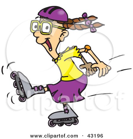 Clipart Illustration of an Energetic Girl Roller Blading by Dennis Holmes Designs