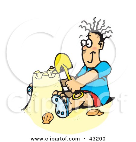 Clipart Illustration of a Little Boy Building A Castle Of Sand by Dennis Holmes Designs
