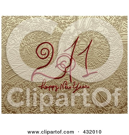 Royalty-Free (RF) Clip Art Illustration of Red Happy New Year 2011 Text On A Golden Doodle Background by NL shop