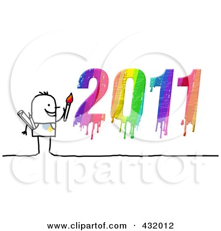 Royalty-Free (RF) Clipart Illustration of a Stick Man Artist With A Dripping Colorful 2011 by NL shop