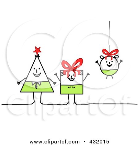 Royalty-Free (RF) Clipart Illustration of a Triangle, Square And Round Stick Family With Bows And A String by NL shop