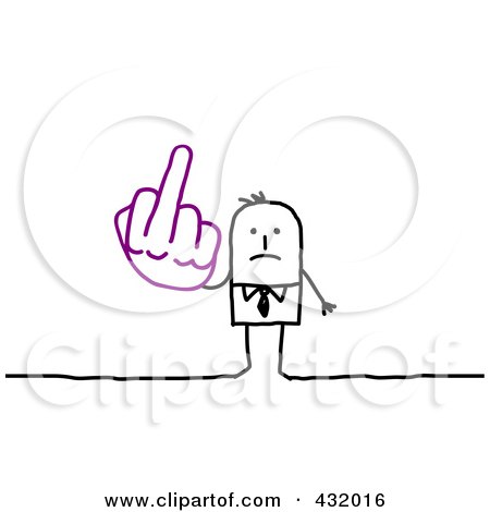 Royalty-Free (RF) Clipart Illustration of a Stick Businessman Holding Up A Middle Finger by NL shop
