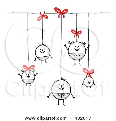 Royalty-Free (RF) Clipart Illustration of a Round Stick Family Hanging From Strings And Bows by NL shop