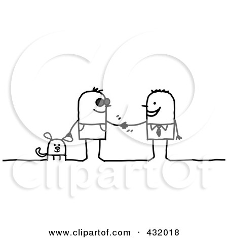 Royalty-Free (RF) Clipart Illustration of a Blind Man With A Service Dog, Shaking Hands With A Businessman by NL shop