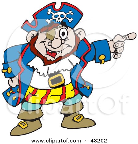 Clipart Illustration of a Chubby Pirate Pointing Right by Dennis Holmes Designs