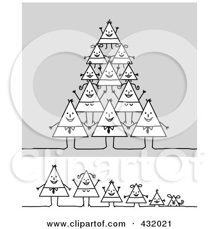 Royalty-Free (RF) Clipart Illustration of a Digital Collage Of A Happy Triangle Family In A Pyramid And In A Row by NL shop