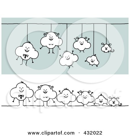 Royalty-Free (RF) Clipart Illustration of a Digital Collage Of A Happy Cloud Family Hanging And In A Row by NL shop
