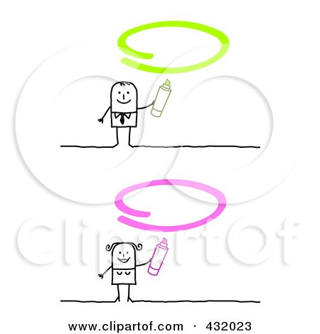 Royalty-Free (RF) Clipart Illustration of a Digital Collage Of A Stick Man And Woman With Green And Pink Ovals by NL shop