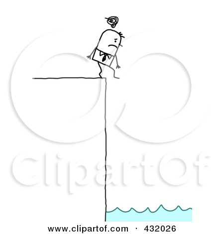 Royalty-Free (RF) Clipart Illustration of a Stick Businessman Walking Off A Ledge by NL shop