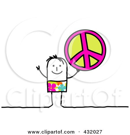 Royalty-Free (RF) Clipart Illustration of a Stick Man Holding Up A Peace Symbol by NL shop