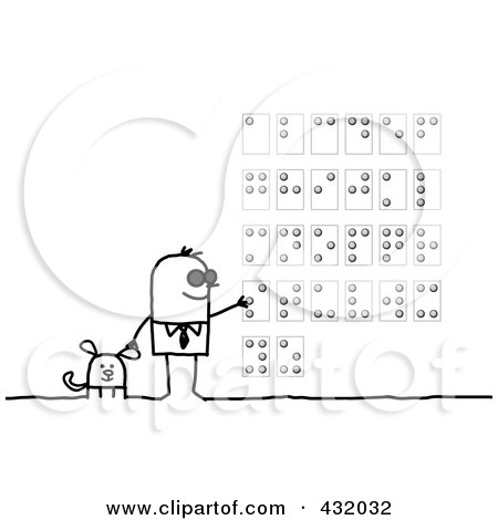 Royalty-Free (RF) Clipart Illustration of a Blind Man With A Service Dog, Reading Braille by NL shop