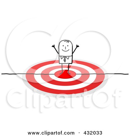 Royalty-Free (RF) Clipart Illustration of a Stick Businessman Standing In The Center Of A Target by NL shop