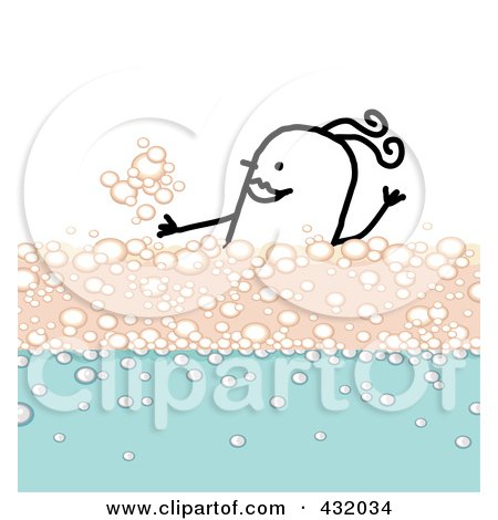 Royalty-Free (RF) Clipart Illustration of a Happy Stick Woman Bathing In A Bubbly Bath by NL shop