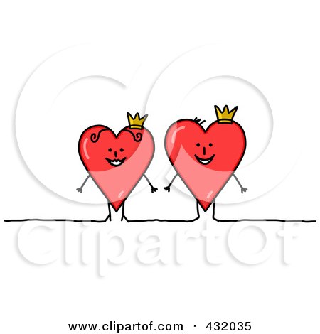 Royalty-Free (RF) Clipart Illustration of a Stick Heart Couple King And Queen by NL shop