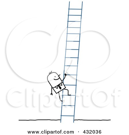 Royalty-Free (RF) Clipart Illustration of a Stick Businessman Climbing A Ladder by NL shop