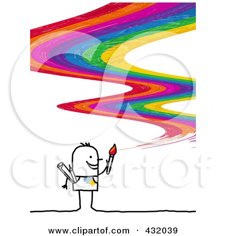 Royalty-Free (RF) Clipart Illustration of a Stick Man Artist Painting A Rainbow Curve by NL shop
