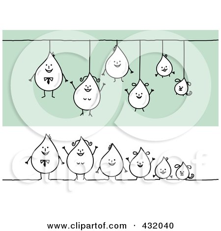 Royalty-Free (RF) Clip Art Illustration of a Digital Collage Of A Happy Droplet Family Hanging And In A Row by NL shop
