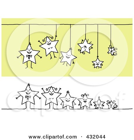 Royalty-Free (RF) Clipart Illustration of a Digital Collage Of A Happy Star Family Hanging And In A Row by NL shop