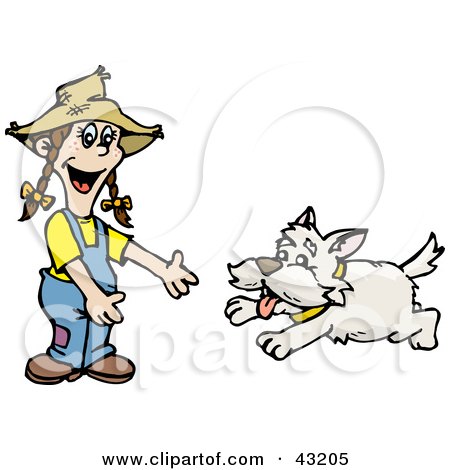 Clipart Illustration of a Happy Dog Running To A Little Girl by Dennis Holmes Designs
