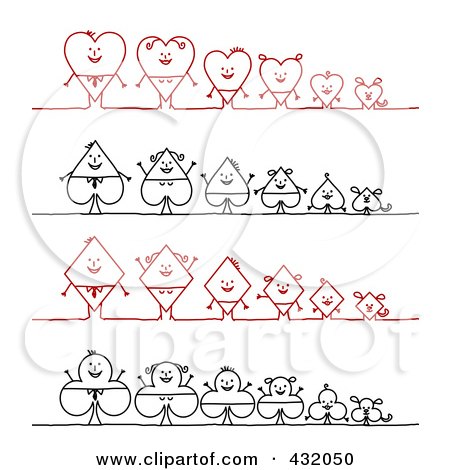 Royalty-Free (RF) Clipart Illustration of a Digital Collage Of Heart, Spade, Diamond And Club Stick Families by NL shop