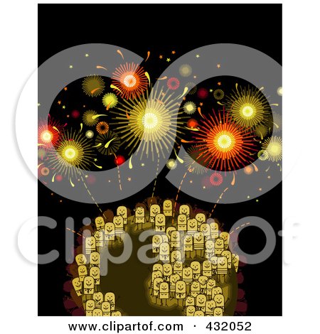 Royalty-Free (RF) Clipart Illustration of Stick Business People On A Globe Under Fireworks by NL shop