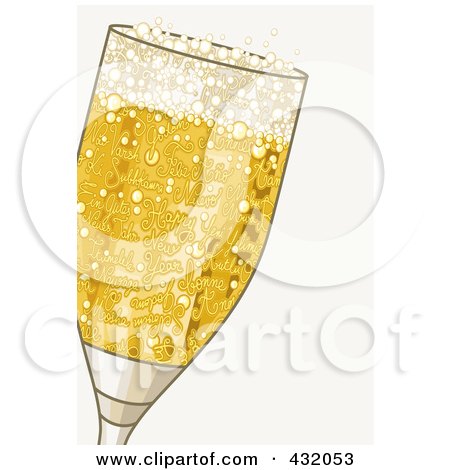 Royalty-Free (RF) Clipart Illustration of a Glass Of Bubbly Champagne With Happy New Year Text by NL shop