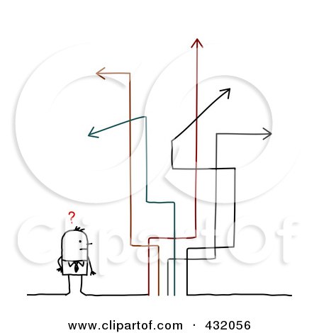 Royalty-Free (RF) Clipart Illustration of a Stick Businessman Confused About Arrows by NL shop