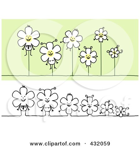 Royalty-Free (RF) Clipart Illustration of a Digital Collage Of A Happy Flower Family Hanging And In A Row by NL shop