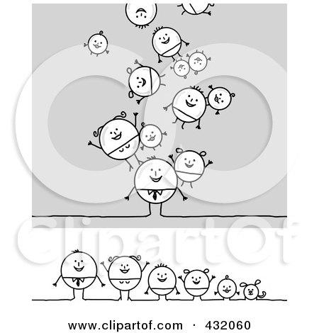 Royalty-Free (RF) Clipart Illustration of a Digital Collage Of A Happy Circle Family Falling And In A Row by NL shop