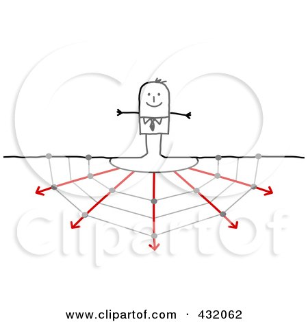 Royalty-Free (RF) Clipart Illustration of a Stick Businessman Standing Over A Web Of Choices by NL shop