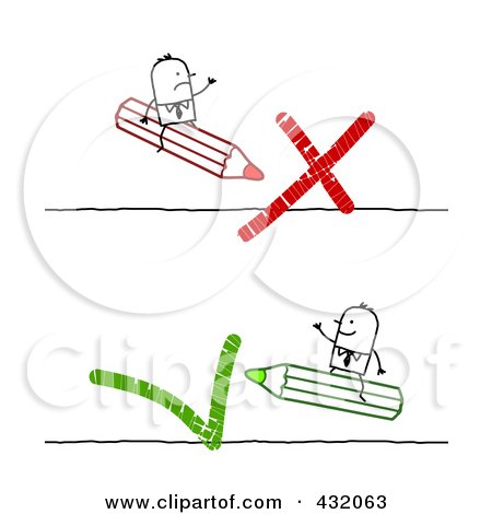 Royalty-Free (RF) Clipart Illustration of a Digital Collage Of Stick Men Marking X And Check by NL shop